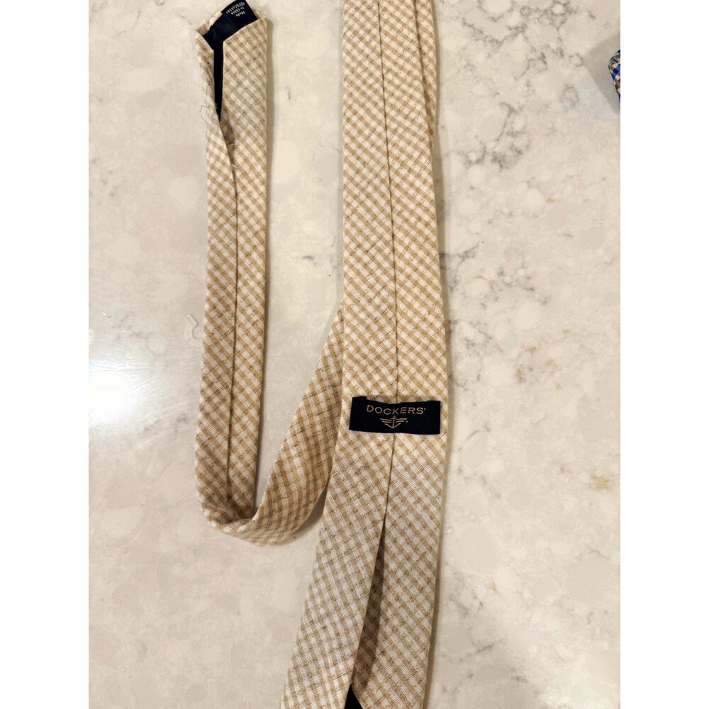 Dockers Men's Beige/White Plaid & Check Tie with Logo Accent